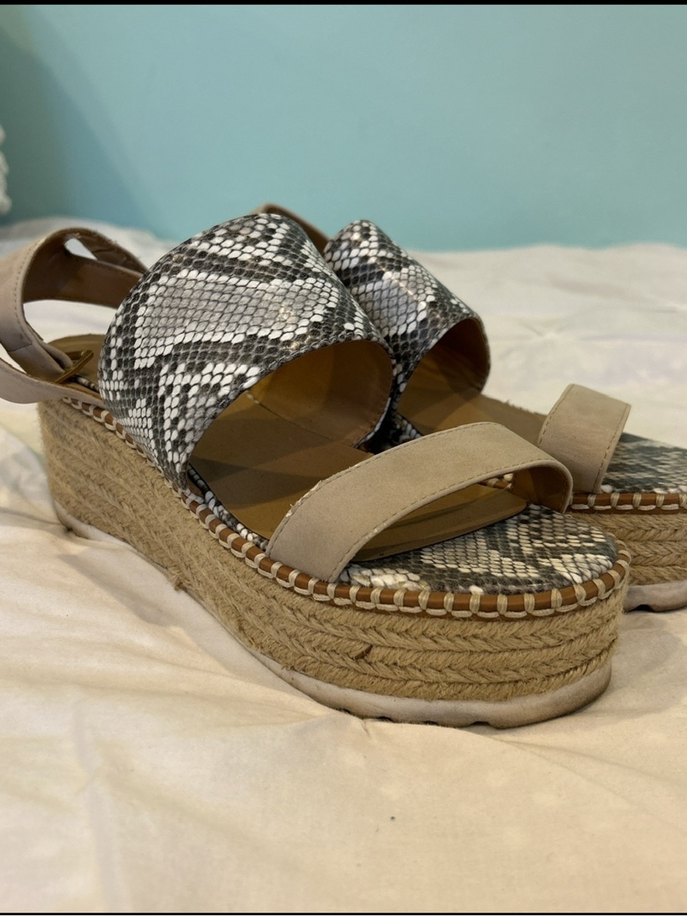 Soda Snakeskin Block Sandals